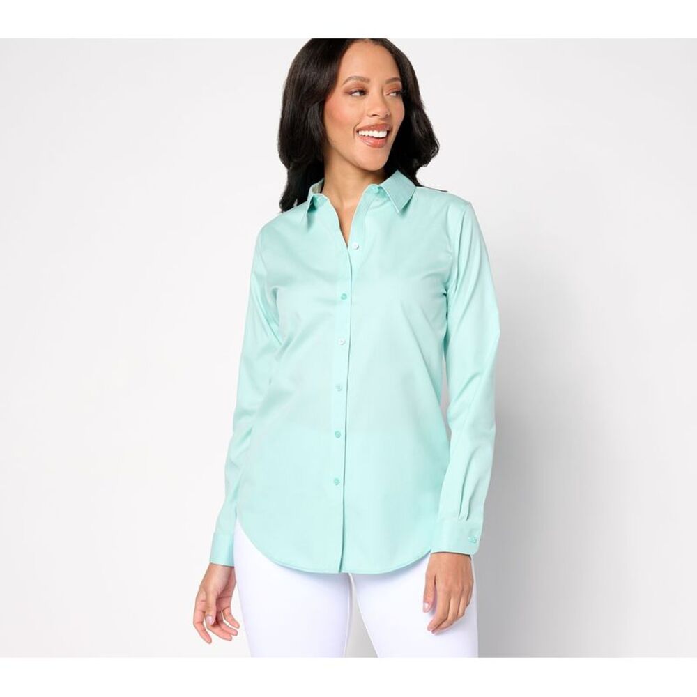 Top Knot Women's Sz 12 No-Iron Button Front ShirtPrints & Solids Blue A629878